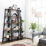 VASAGLE Corner Shelf 5 Tier Industrial Ladder Bookcase Storage Rack with Metal Frame Rustic Brown V227-9101101019141