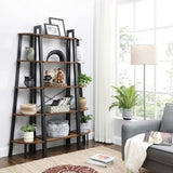 VASAGLE Corner Shelf 5 Tier Industrial Ladder Bookcase Storage Rack with Metal Frame Rustic Brown V227-9101101019141