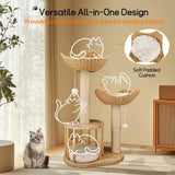 P&P Natural Wood White 3-Tier Cat Tower with Scratching Post, Condo and Plush Baskets V767-P-XM1671