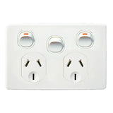 GSME Double Power Point Flush Mount Standard 10A 250V 1 Extra Switch Horizontal White PUPPSW2G V1202-V1-GSMPUPPSW2G