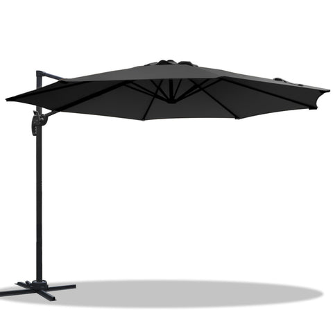 Instahut 3m Outdoor Umbrella Cantilever 360 Degree Tilt Beach Roma Black UMB-ROMA-8RIB-BK