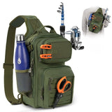 Fishing Sling Bag, Fishing Backpack with Rod Holder Fishing Bag Storge Fishing Gear, Gift for Men, V1107-133-09363-GRN-1PACK