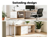 Artiss Computer Desk Swivelling L shape Home Office Storage Cabinet Oak FURNI-C-DESK-MET-140WD-AB
