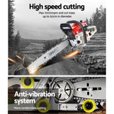 Giantz Chainsaw Petrol 45CC 18" Bar Commercial E-Start Pruning Chain Saw CSAW-SEF-22-RDWH