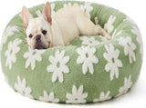 50cm Round Pet Bed Green Daisy Design - Soft Plush Donut Cuddler for Small Dogs & Cats - Calming V888-ELOSUNG41378