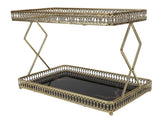 Bathroom Countertop Storage Shelf Space Saving Iron Glass 2 Tier Countertop Organizer for Cosmetics V1294-YM0901-3112250043012