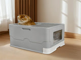 Large Enclosed Cat Litter Box Foldable Cat Kitten Toilet Box with Slide-Out Tray V767-P-ZM1726-GY