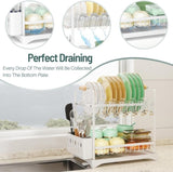 CARLA HOME 2-Tier Large Dish Drying Rack with Drainboard, Utensil Holder, Glass Hooks & Cutlery V178-36212