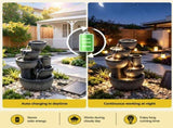 Gardeon Solar Fountain Water Feature 5-Tier Cascading Bowl Grey 51cm FOUNT-A-BOWL-5LVL-GY
