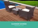 Gardeon 3PC Outdoor Bistro Set Patio Furniture Wicker Setting Chairs Table Cushion Brown ODF-BISTRO-RATTAN-BR