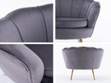 Armchair Padded Lounge Chair Accent Velvet Shell Scallop GREY V274-FT-VAC-1596-GY