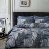 300TC Palm Leaf Blue Reversible Cotton Quilt Cover Set Queen V442-ATX-QUILTCS-300TCPALMLEAF-BLUE-QS