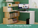 Adjustable Computer Desk with Storage Shelving in White Jointed Oak, 131x86x106cm V178-59309