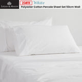 Logan and Mason 250TC 50% Polyester 50% Cotton Percale Sheet Set White 50cm Wall Double V442-LED-SHEETS-250TCPOLYCOTTON-WHITE-DS