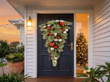 Christabelle 90cm Jingle Bells Christmas Teardrop Wreath Pre Lit Warm White LED Baubles Berries 112_SENJB90T