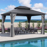 Instahut Gazebo 3x3.65m Canopy Outdoor Steel Frame Patio Tent Curtains Marquee Grey GAZB-IR-ALU-RF-3X3-ABCD