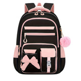 17.3in Large Capacity Bow Pom Pom Casual Rucksack, Waterproof Polyester Luggage Strap Backpack, V1366-AZ2-W-21373
