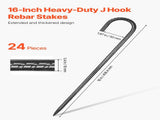 Rebar Stakes, 406.4 mm, Heavy-Duty 10 mm Diameter J Hook, Galvanized Steel Ground Anchors with V952-LWDDJG16YC10U07F7001V0
