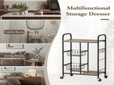 CARLA HOME Kitchen Trolley Cart with Wire Baskets - Brown - Rustic - Steel - Kitchen Rolling Cart V178-36443