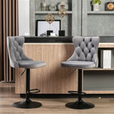 4x Height Adjustable Swivel Bar Stool Velvet Nailhead Barstool with Footrest V226-SW1812GY-2