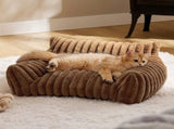 Luxurious Faux Rabbit Fur Plush Pet Sofa Bed with Bolster Sides, Removable Washable Cover and Deep V1341-ZY-9FNEFNJT-S-BROWN
