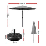 Instahut 2.7m Outdoor Umbrella w/Base Pole Stand Garden Sun Charcoal UMB-POLE-27-TIL-BASE-CO