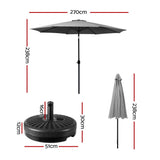 Instahut 2.7m Outdoor Umbrella w/Base Pole Stand Garden Sun Charcoal UMB-POLE-27-TIL-BASE-CO