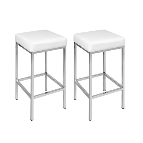 Artiss 2x Bar Stools Leather Padded Metal White BA-TW-9076-WHX2