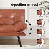 Artiss Sofa Bed Convertible 3 Seater Couch Recliner Lounge Chair Leather Brown SBED-J-01-LEA-BR-AB