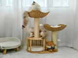 Large Cat Scratching Post Tree Tower with Baskets and Cubby Cave in Natural Wood & White, 60x40x99cm V178-59360