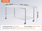 Stainless Steel Work Table 30 x 60 x 38 Inch, with 4 Wheels, 3 Adjustable Height Levels, Heavy Duty V952-CFBXGGZTLCDJ1CSD7V0