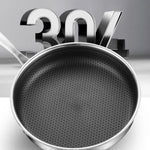 304 Stainless Steel Frying Pan Non-Stick Cooking Frypan Cookware 32cm Honeycomb SingleSided V255-304-32CM-PAN-LID