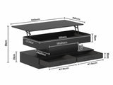 LED Lift Top Coffee Table in Black with 2-Tier Design and Drawers for Living Room LSB-59307