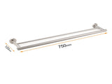 Brushed Nickel 750mm Double Towel Rack Rail Holder Round Hanger Bar Wall Mounted V1233-6900376BS