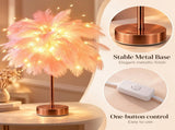 Ostrich Feather Table Lamp Pink, 80 Hand-Woven Natural Feathers, 3 Colour Temperature Touch Dimming, V1197-JD-093002