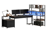 Artiss 200cm L Shaped Gaming Desk Computer Desk with LED Lights & Power Outlets MET-FC-25219-RB-AB