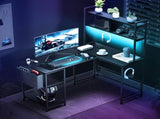 Levede L Shaped Gaming Desk with LED Lights Black DH1053-BK