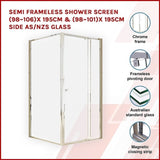 Semi Frameless Shower Screen x 195cm Side AS/NZS Glass V63-828651