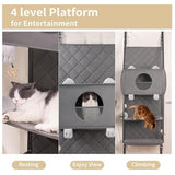 Space-Saving Door Hanging Cat Shelves with Cozy Enclosed Condo and Open Lounging Platforms, a V1341-ZY-ZP99A7KJ-GREY