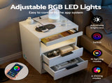 Artiss Bedside Table LED Nightstand Charging Station 2 Drawers - White FURNI-N-BS05-LED-WH