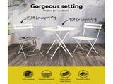 Gardeon 3PC Outdoor Bistro Set Steel Table and Chairs Patio Furniture White ODF-METAL-3PCS-WH