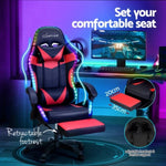 Artiss 6 Point Massage Gaming Office Chair 7 LED Footrest Red MOC-GC-6P-LED-BK-RD