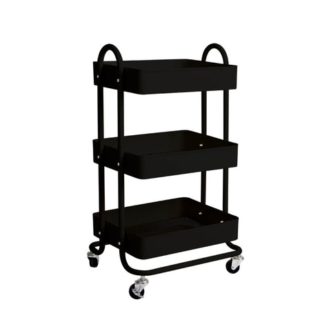 Levede 3 Tiers Kitchen Trolley Cart Black HO0576-3-BK