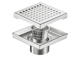 15x15cm Square Shower Drain with Grid Pattern Grate 304 SS, CUPC Certified with Hair Strainer V63-955591