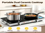 Devanti Portable Ceramic Cooktop Dual Burner Electric Hot Plate 2800W Black CCT-B-SD-2B-2Z-TOUCH-BK
