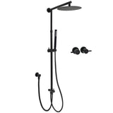 Matt Black Round Dual Shower Set 10" Rain Head Metal Handheld Sliding Rail Arm Twin Taps V1233-SC842BSS019CBLKSR110BCF0282ABK