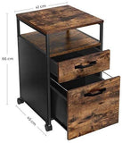 File Cabinet with 2 Drawers, Wheels and Open Compartment Rustic Brown and Black V178-11420