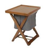Foldable Wooden Laundry Cart with Detachable Fabric Storage Bag Walnut Color 45x37x53cm V888-ELOSUNG1094