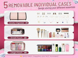 Pink 4-in-1 Travel Cosmetic Organizer Bag with Detachable Polyester Storage Boxes and Jewelry Roll, V888-ELOSUNG17154
