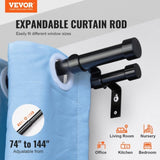 VEVOR Double Rod Curtain Rods, 72-144 inches Adjustable Length, Black Double Curtain Rods V952-CLG72144INCHK73QDV0